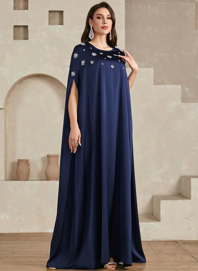 Take Two Navy Blue Women Embellished Cape Sleeve Maxi Dress for Women | Best Price UAE